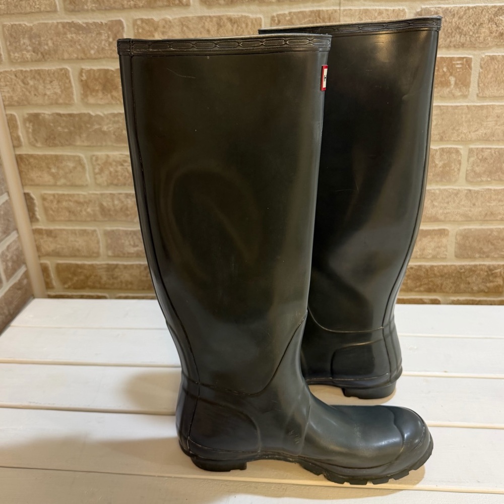 Hunter Women's Original Tall Gloss Rain Boots Dark Green Size 7 - Picture 6 of 11